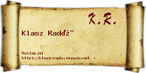 Klasz Radó névjegykártya